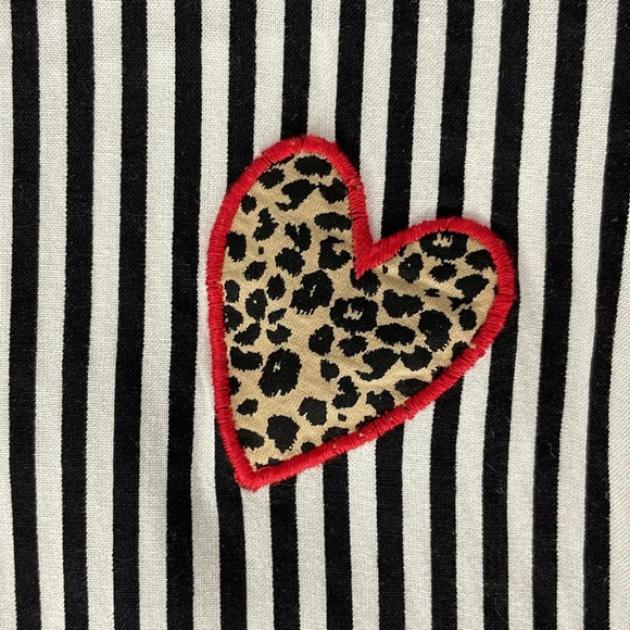 Tom Tailor Blouse Top Size 4 36 Small Stripes Black White Animal Print Heart - Picture 3 of 12